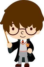 Harry Potter cartoon image. Boy with glasses holding wand